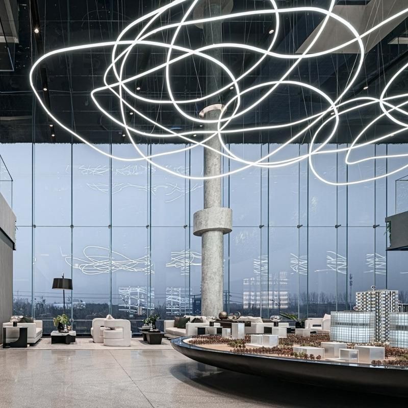 Hotel Atrium Linear Light Sand Table Soft Pendant Restaurant Musical Note Decorative Chandelier