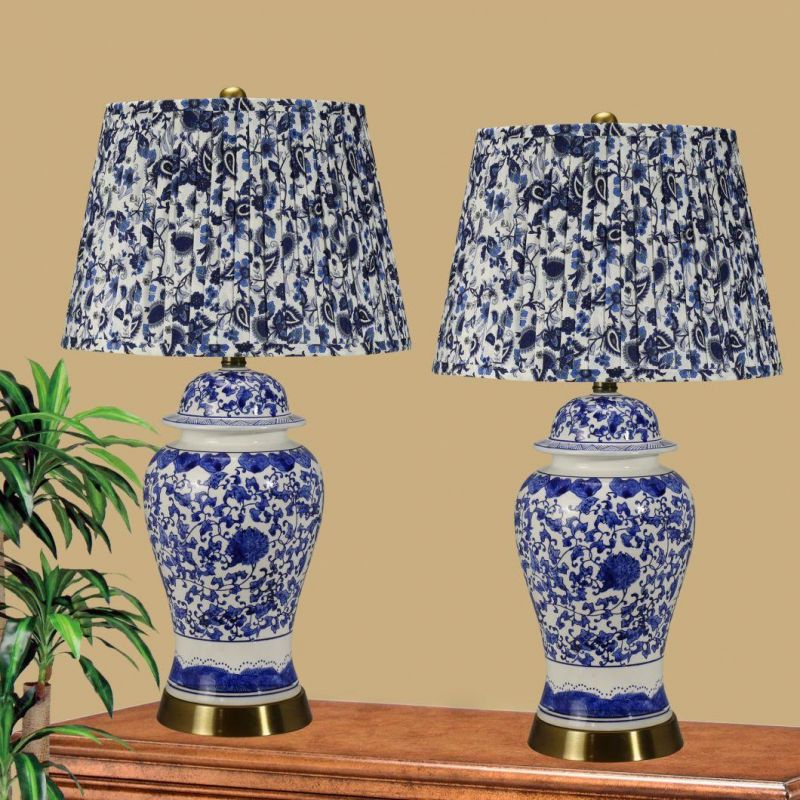 Exquisite Classical Indoor Table Lamp with Imitation Ceramic Pattern Base