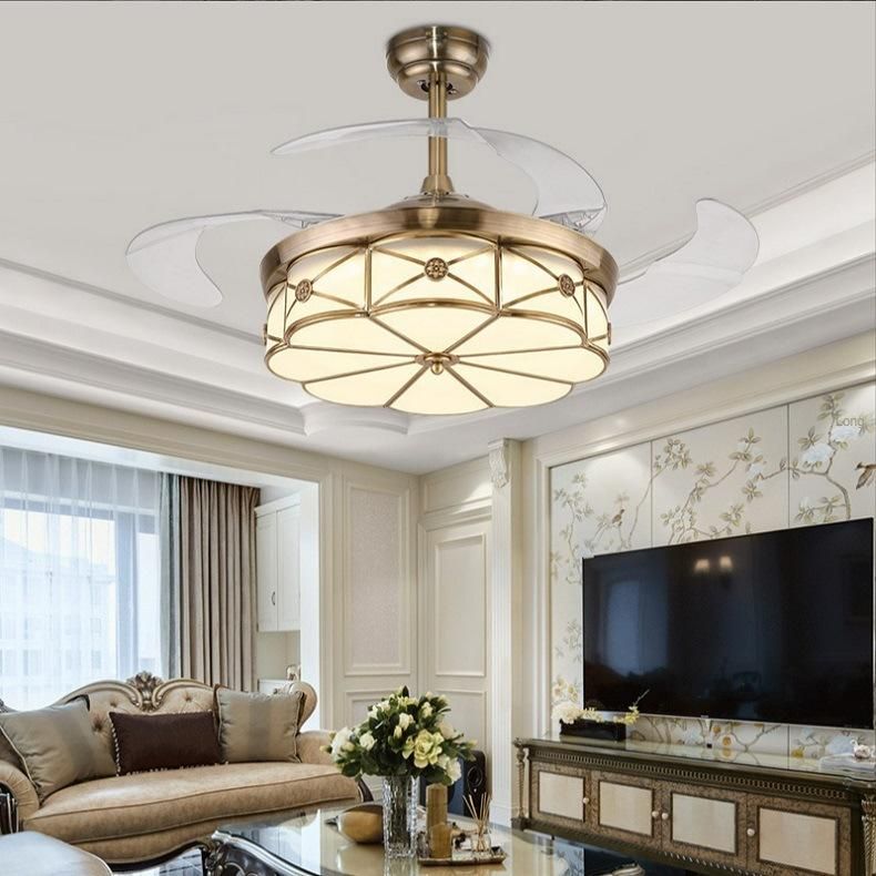 Decorative European Brass Material Ceiling Fan with LED Light