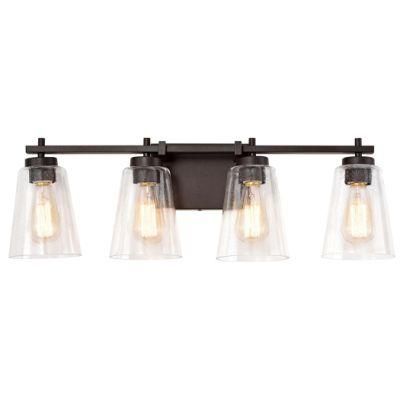 4 Light Bronze Seeded Glass Bathroom Vanity Light Fixtures