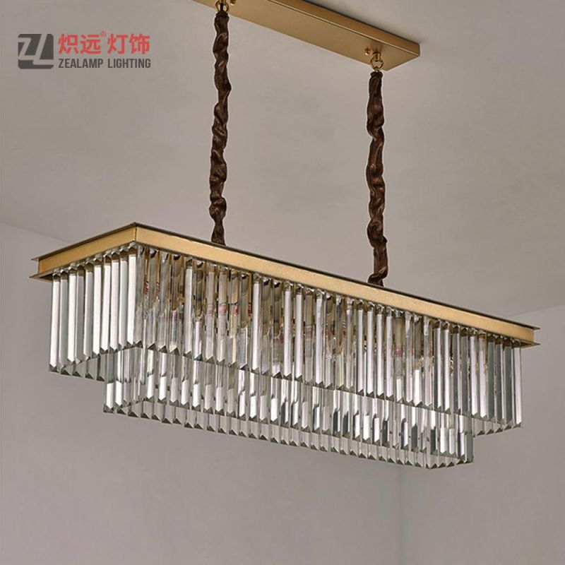 Dining Table Lighting Metal Rectangle Crystal Chandelier