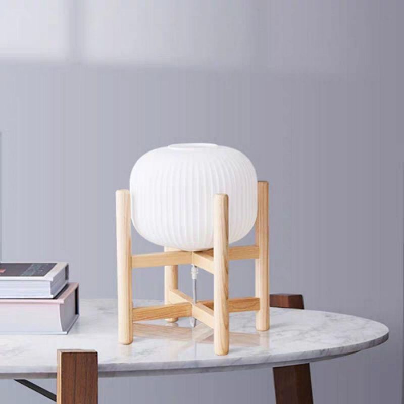 Modern Creative Table Lamp with Wood Base Bedside Nightstand Lamp