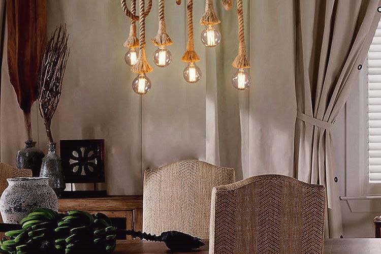 Vintage Rope Pendant Light Personality Loft Hemp for Kitchen Cafe Bar Decor Bamboo Pendant Light (WH-VP-74)