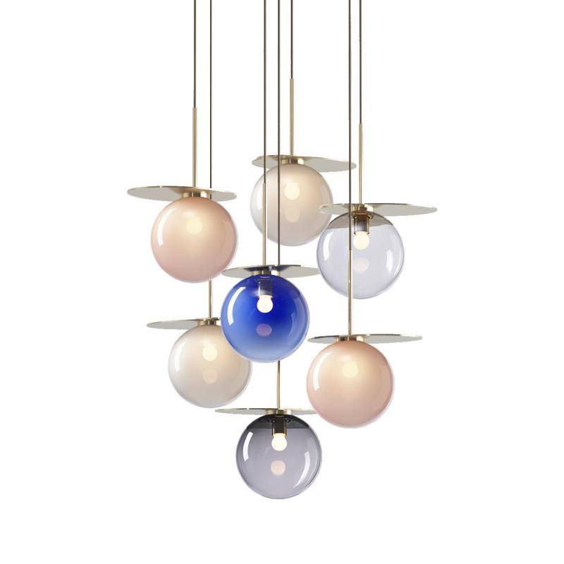 Nordic Designers Color Glass Ball Chandeliers Minimalist Modern Creative Staircase Lights (WH-GP-95)