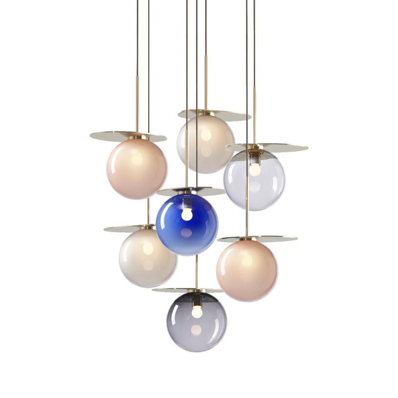 Nordic Designers Color Glass Ball Chandeliers Minimalist Modern Creative Staircase Lights (WH-GP-95)