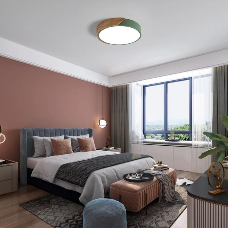 Simple Modern Living Room Bedroom Log LED Round Ceiling Lamp