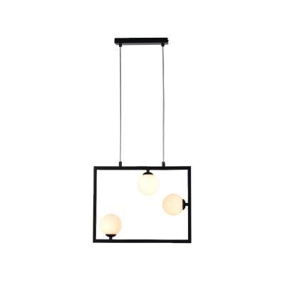 Three Lite Round Glass Ball Pendant Lamp in Black Finish