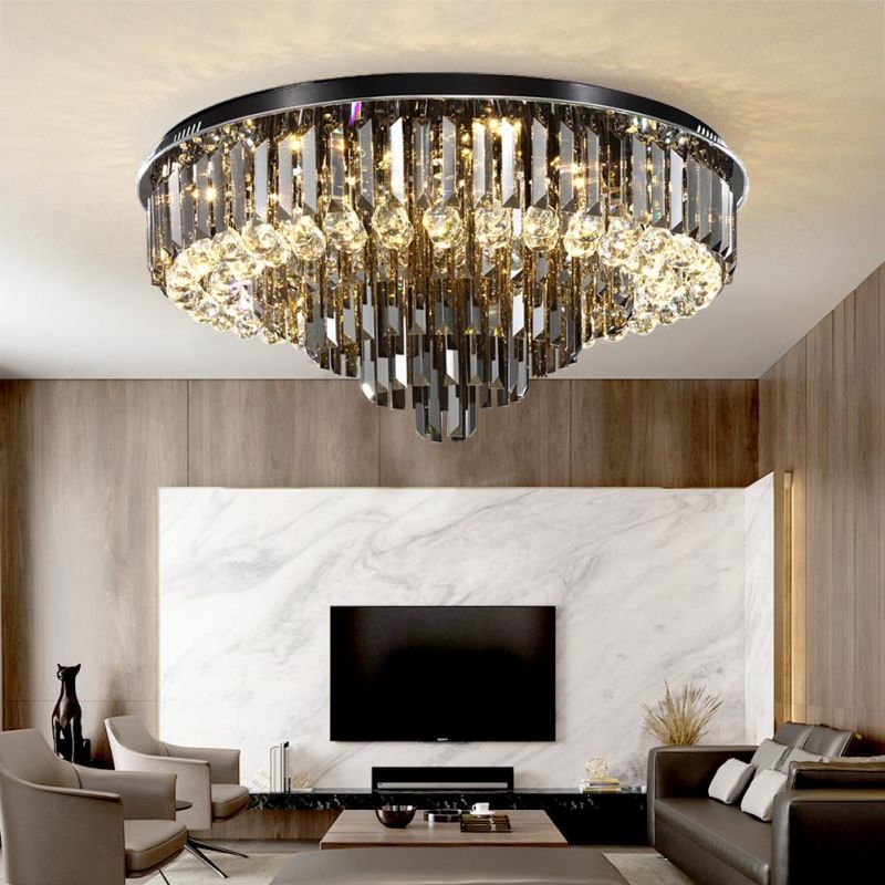 Luxury LED Ceiling Chandelier for Living Room Big Crystal Lamp Smoke Grey Crystal Ceiling Light (WH-CA-58)
