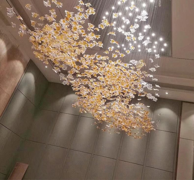 Glass Leaf Project Decorative Chandelier for Hotel Lobby, Elevator Gate, Meeting Room
