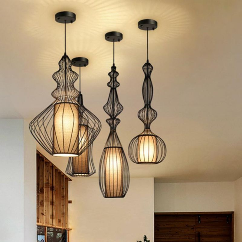 Black Chandeliers Iron Cage Hollow American Living Room Bar Decorative Industrial Chandelier (WH-VP-81)
