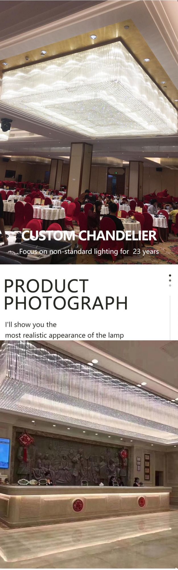 New Product Decoration Luxury Hotel Lobby Chandelier Lamp Custom Large Project Glass Ceiling Light