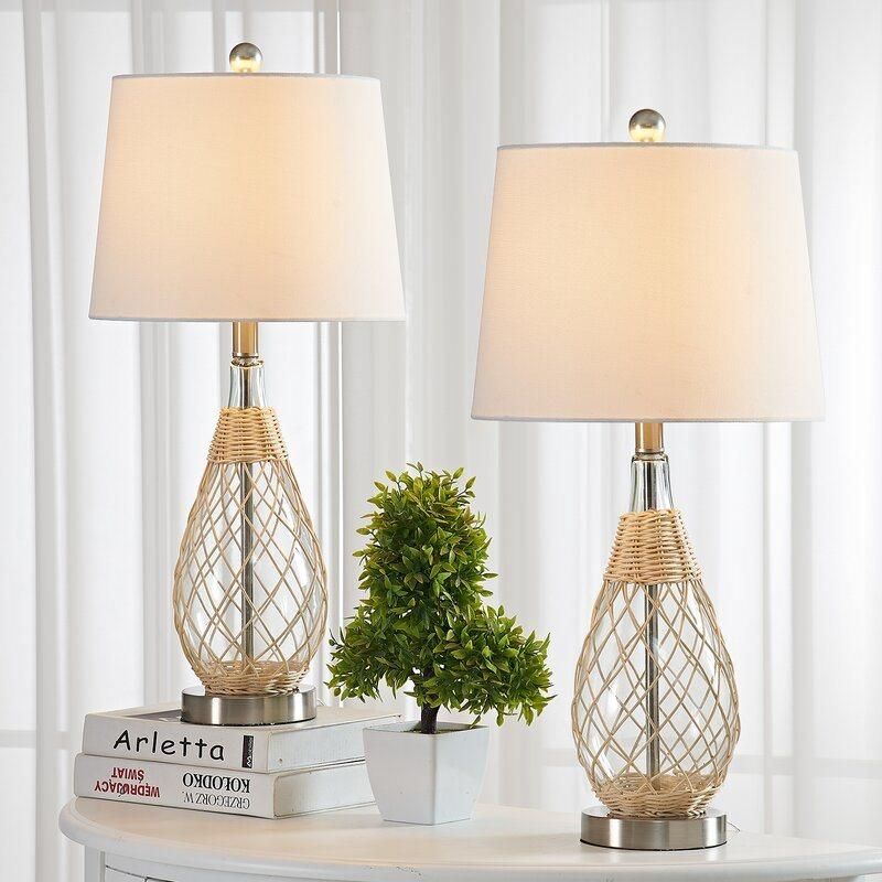 Home Decoration Lights Rattan Glass Desk Table Lamp for Hotel Office Bedroom