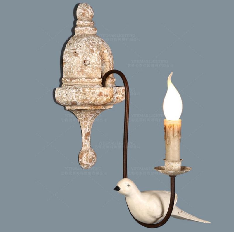 Retro Bird Wall Lamp French Vintage White Wood Wall Sconce Rustic Wall Lamp (WH-VR-70)