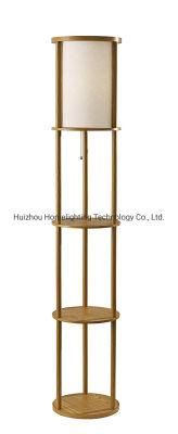 Jl-FL203 Round Wooden Frame Floor Standing Lamp with Display Shelves
