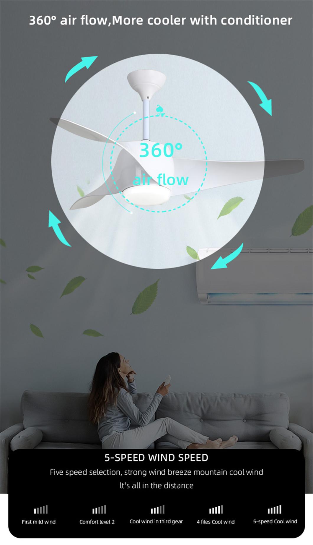 Wholesale Custom Save Energy Low Noise 5 Fan Speed 3 Colors LED Dimming Ceiling Fan Light