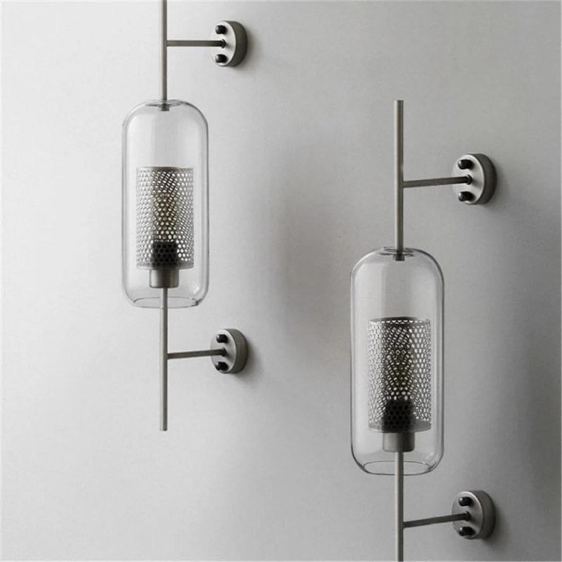 Industrial Wind Grid Living Room Wall Lamp American Simple Creative Bedroom Lamps Restaurant Study Loft Retro Glass Wall Lights