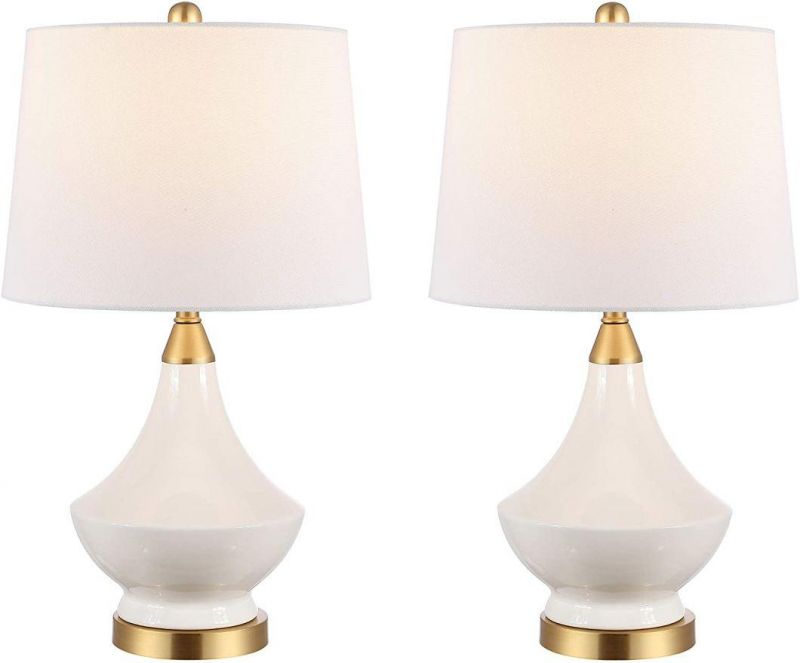 Collection Marlowe White Glass Bedroom Living Room Home Office Desk Nightstand Table Lamp LED Lamp