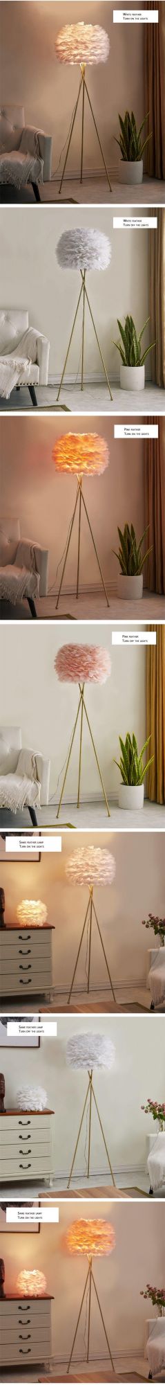 Factory Direct Sale Modern Hardware Iron LED Feather Lampshade Living Room Floor Lamp