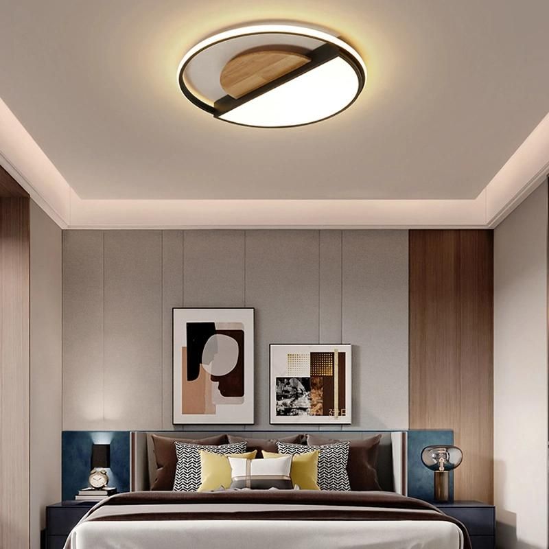 Wood Acrylic Circle Ceiling Light Bedroom Lamp Simple Living Light Bedroom Lamp