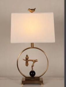Modern Style Metal Table Lamp with Brass Birds and Linen Shade