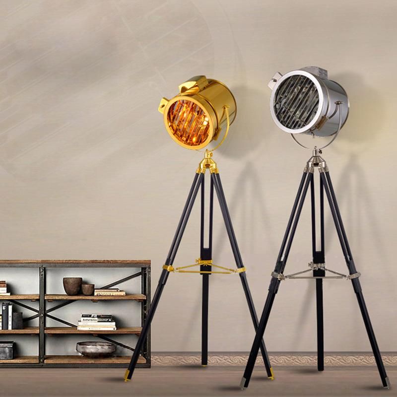 Nordic American Retro Tripod Floor Lamp Silver Golden Wooden Industrial Vintage Floor Lamp (WH-VFL-04)