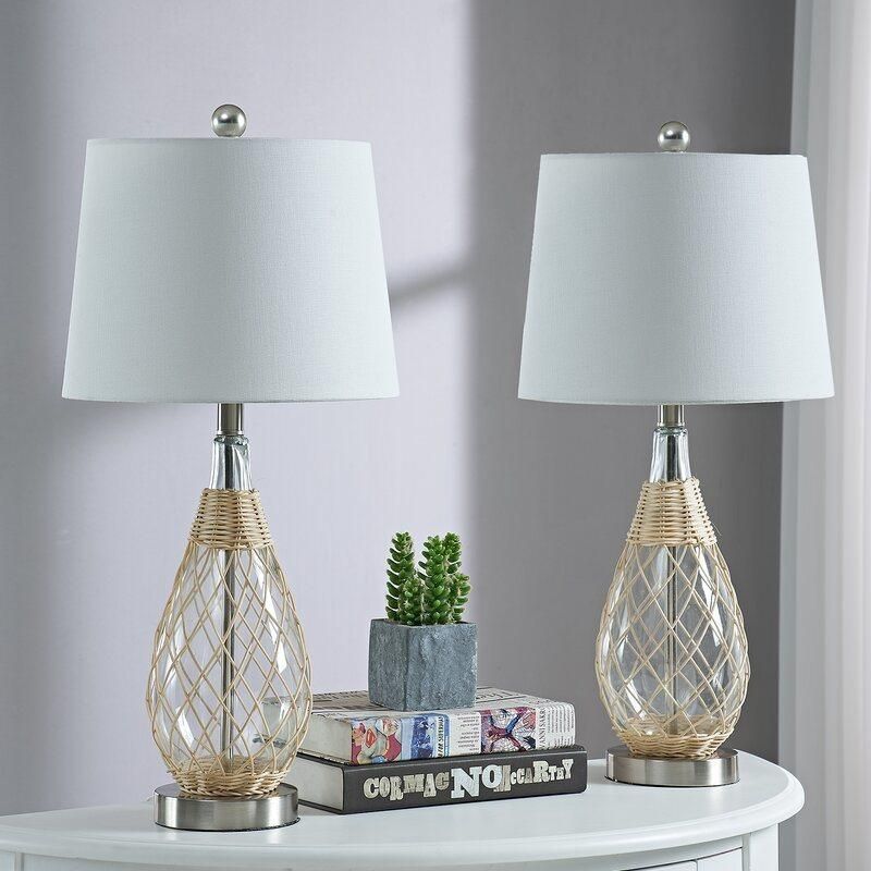 Home Decoration Lights Rattan Glass Desk Table Lamp for Hotel Office Bedroom