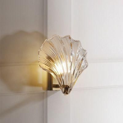 LED All-Copper Light Luxury Crystal Wall Lamp Living Room Background Wall Lamp Bedroom Bedside Lamp Shell Lamp