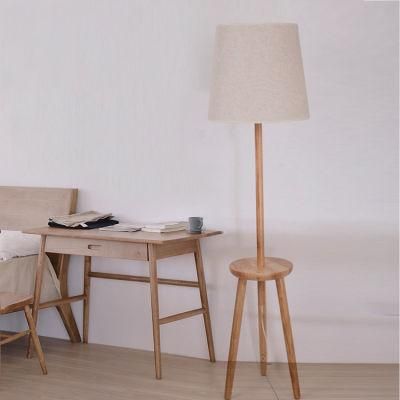 Tripod Wooden Fabric Lampshade Floor Lamp Living-Room Bedroom Light
