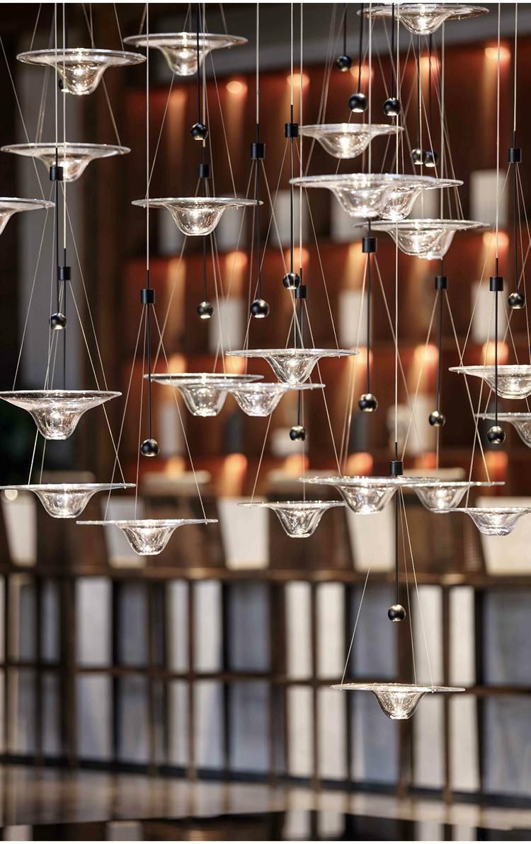 Nordic Style Decorative Commercial Hotel Staircase Custom Modern Glass LED Chandelier Light