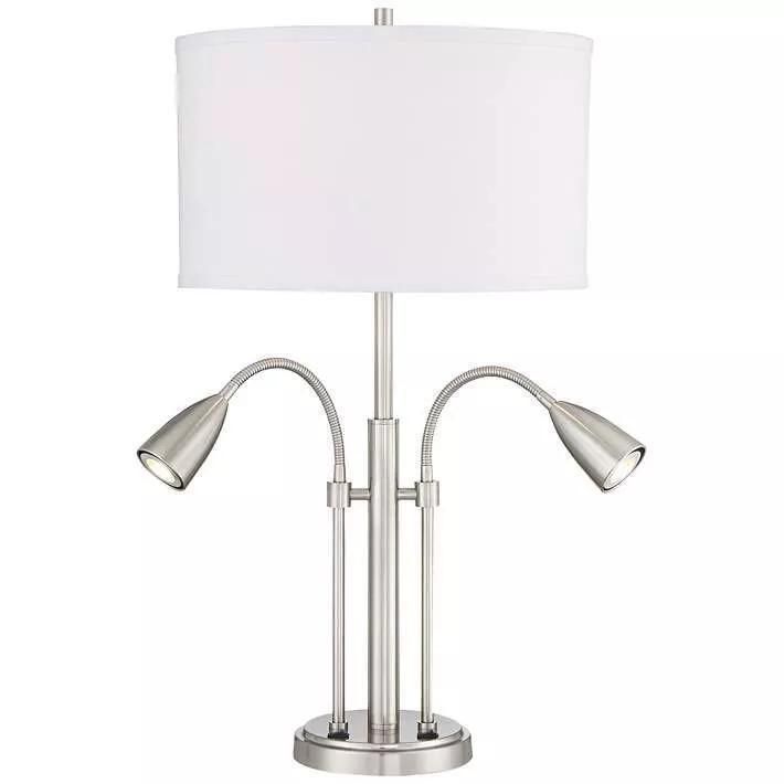 UL Listed Brushed Nickel and Silver Hotel Table Wood Lamp with Outlet& USB Port and Base Switch G9