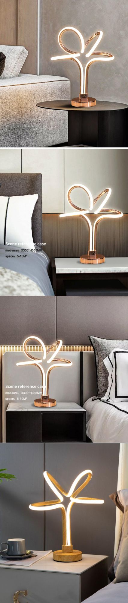 Home Bedroom Rose Gold Curved Modern LED Table Lamp