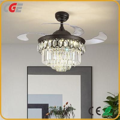 Wholesale Crystal Chandelier Fan Ceiling Light Invisible Lamp Remote