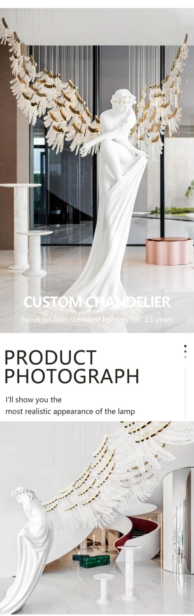 Large Wing Lamp Decoration Exhibition Hall Custom Project Glass LED Chandelier Light