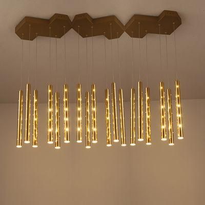 Simple Modern Stainless Steel Tube Living Room Dining Room Villa Staircase LED Chandelier Pendant Lighting