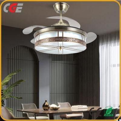 Ceiling Fan Hanging Lamp Indoor Decoration Fancy Lights Retractable Blade for Home Metal Gold LED Ceiling Fan with Light