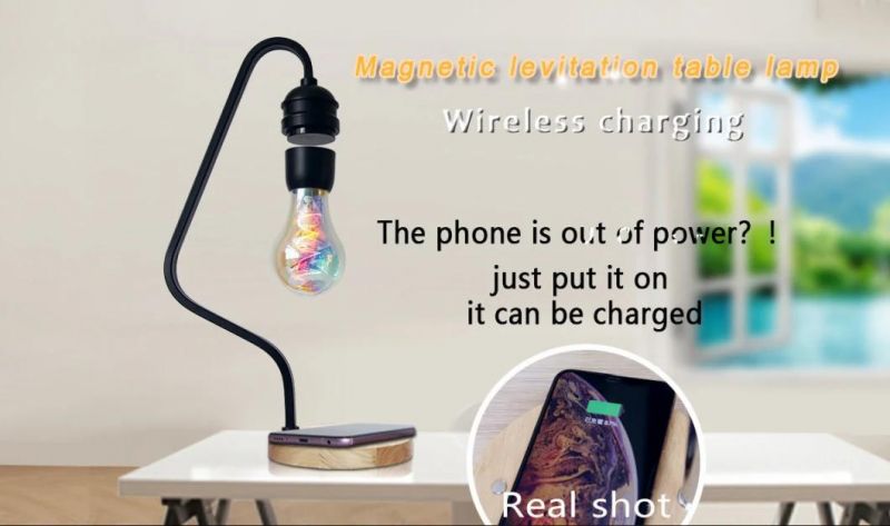 Levitating Bulb Table Lamp Dropshipping Creativity Smart Phone Wireless Charge Table LED Bulb Desk Wood Grain Floating Light Magnetic Levitating Lamp