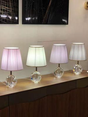 Warm Bedside Light Crystal Lamp Pleated Shade