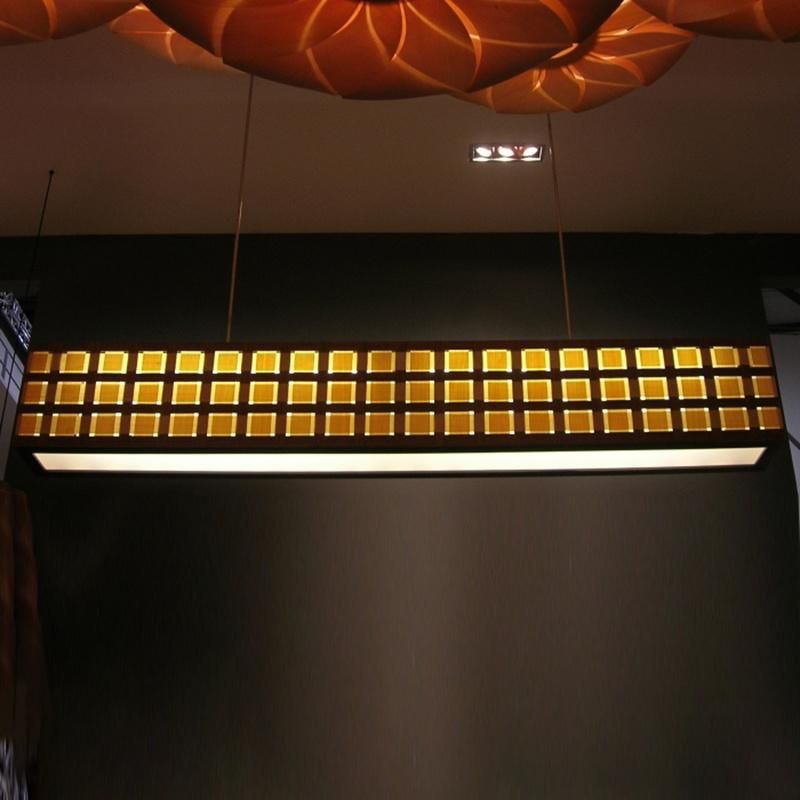 Cuboid Wooden Design Modern Style Chandelier Mall Hotel Pendant Lamp