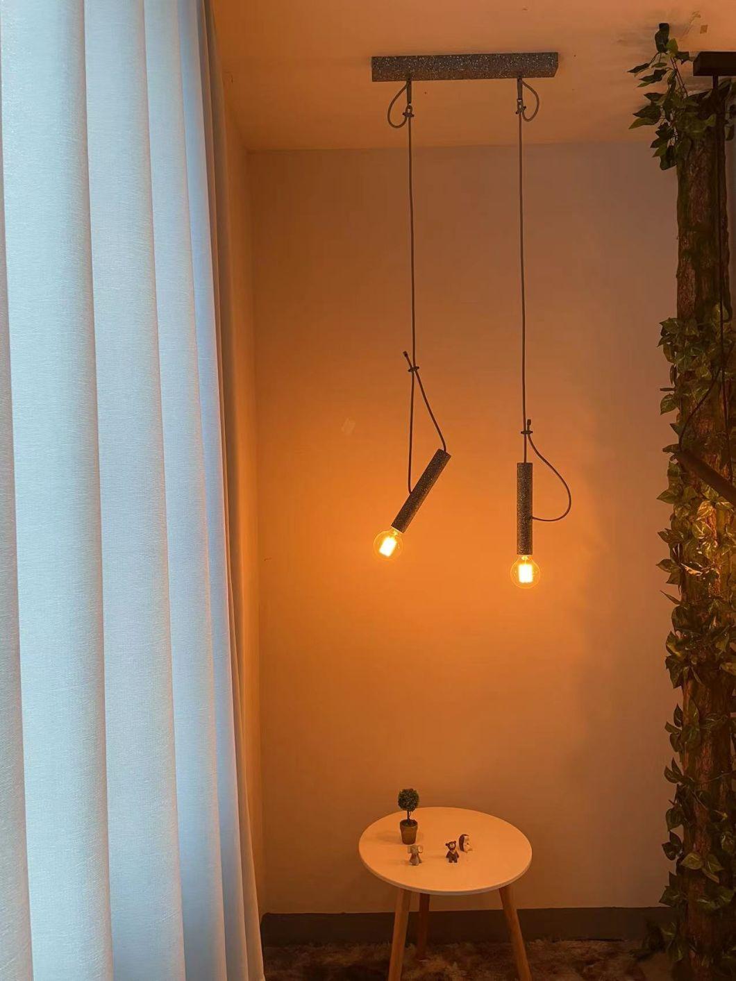 Nordic Indoor LED Long Tube Concrete Cement Aluminum Cylinder Linear Pendant Light