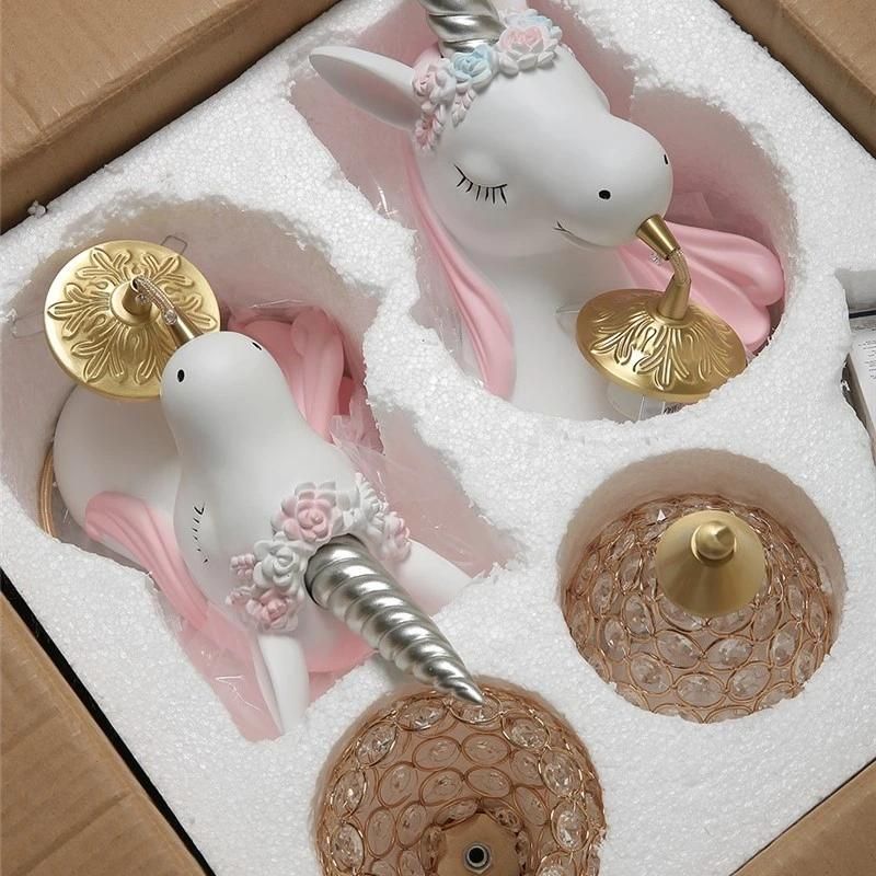 Creative Cartoon Unicorn Lamp Pink Children′s Room Decor Wall Lamp Princess Baby Bedroom Bedside Lamp Girl′s Room Wall Lights