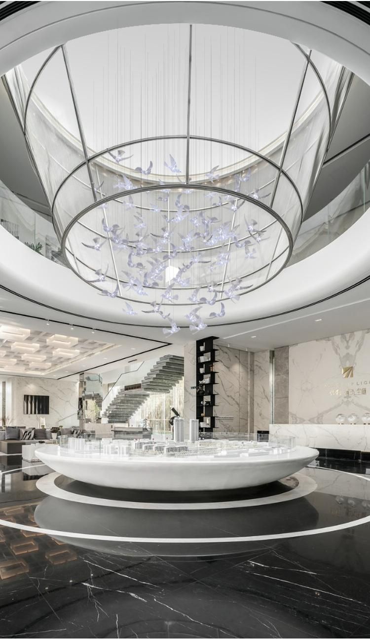 Bird Shape Super Market Store Show Room Custom Large Luxury Glass LED Chandelier Light
