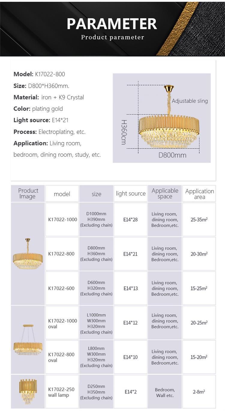 Wholesale Modern Indoor Luxury Art Design Pendant Gold K9 LED Crystal Chandeliers Light