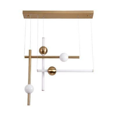 Modern Design White Glass Tube Gold Iron Ball Chandelier Pendant Lamp