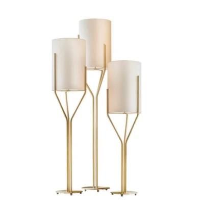 Hotel Vintage Gold Plating White Fabric Standing Floor Lamp