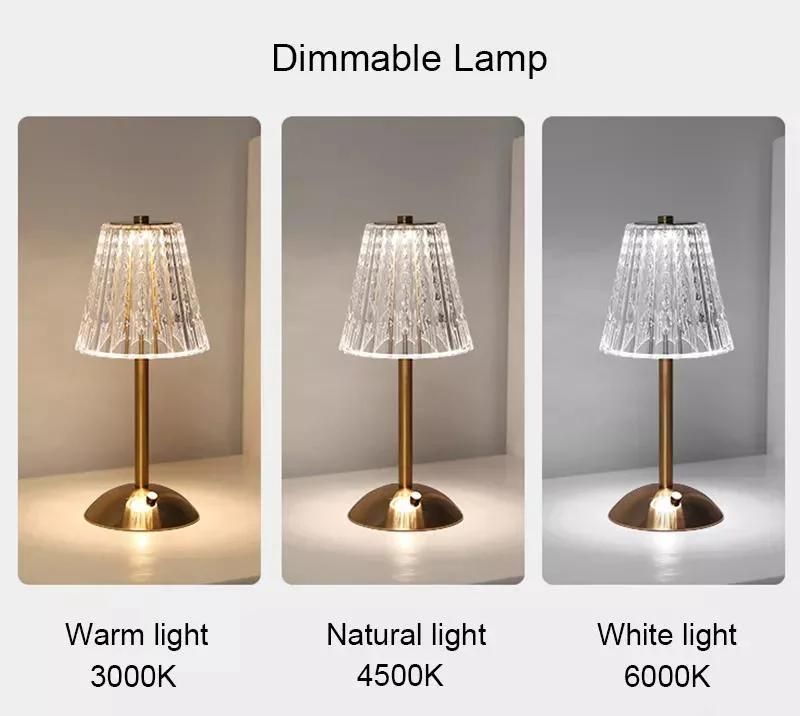 Diamond Crystal Lamp Decorative Lamp Bedroom Eye Protector Touch Bedside Night Lamp Creative Bar Charging Atmosphere Lamp