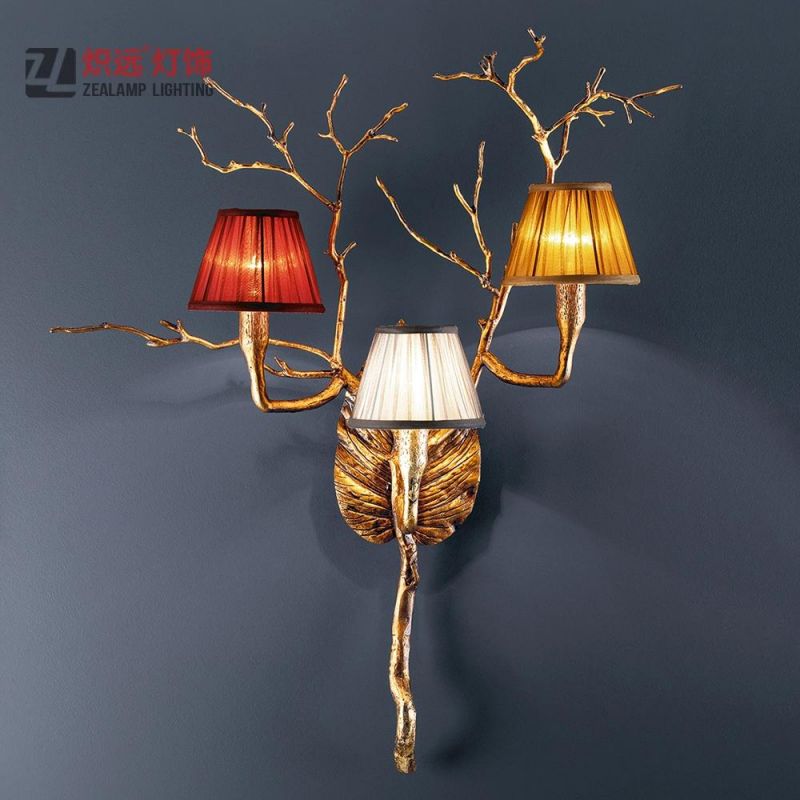 Hotel Villa Fabric Shade Sconce Copper Branch Lighting