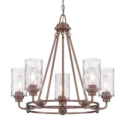 5-Light Farmhouse Metal Chandelier Textured Glass Shades Classic Pendant Light for Kitchen Dining Living Room