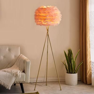 Factory Direct Sale Modern Hardware Iron LED Feather Lampshade Living Room Floor Lamp