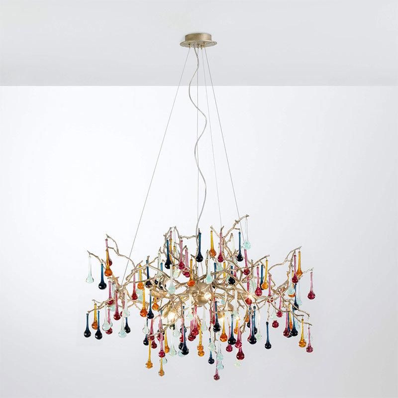 2022 Colorful Crystal Gold Branch Nests Large Copper Chandelier Long Brass Crystal Lamp Vine Light