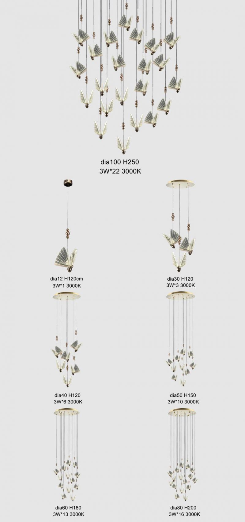Butterfly Warm Lighting 3000K Metal Crystal 22*3W Chandelier